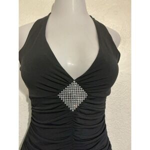 Vintage Star Vixen Cocktail Formal Dress Women's M Black Halter 90s Y2K